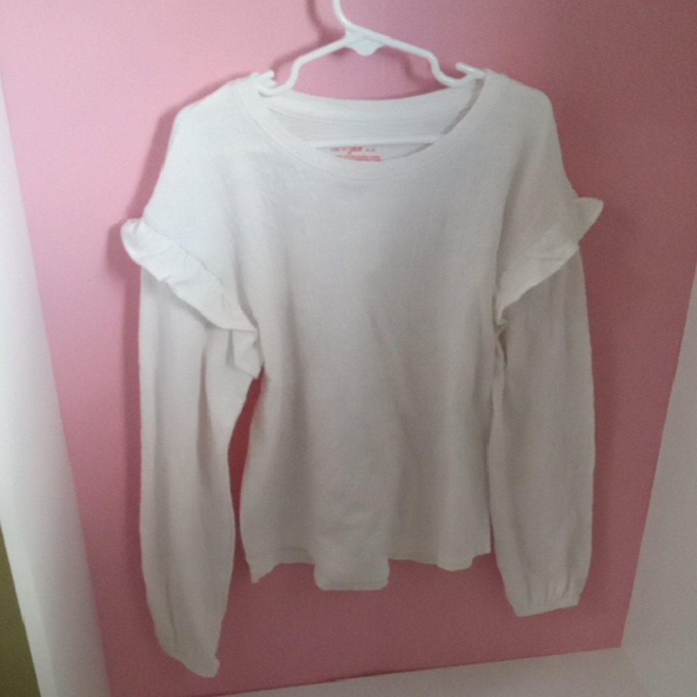Girls White Ruffled Long Sleeve Top Size 8
